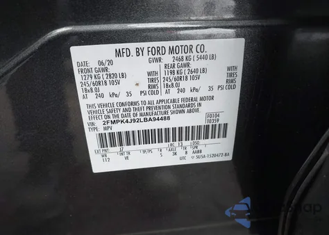 2020 Ford Edge Sel from USA, damaged, VIN 2FMPK4J92LBA94488